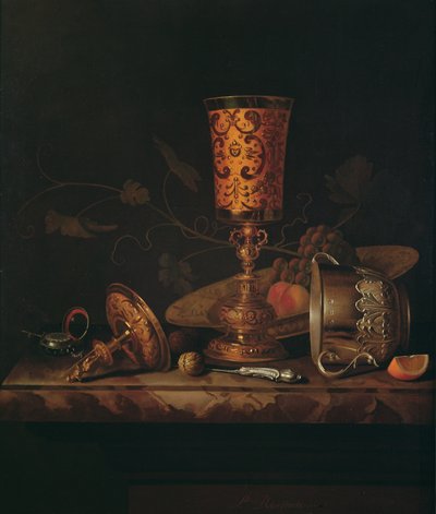 Still Life with Silver Goblets and Time Piece by Pieter Gerritsz. van Roestraten